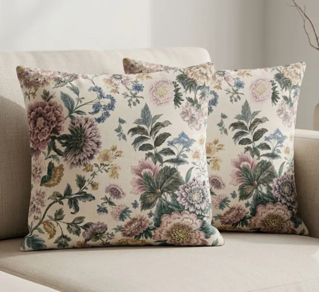Vintage Cream Floral Printed Cushion Cover – 16x16 Inches - 2 Pc